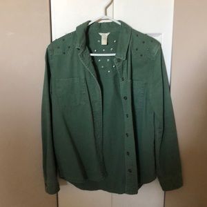 Studded Army Green Shirt